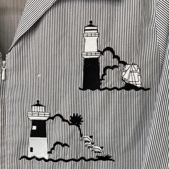 Vintage Light House stitched zip front pinstripe blouse by Las Olas size Medium - Picture 3 of 8